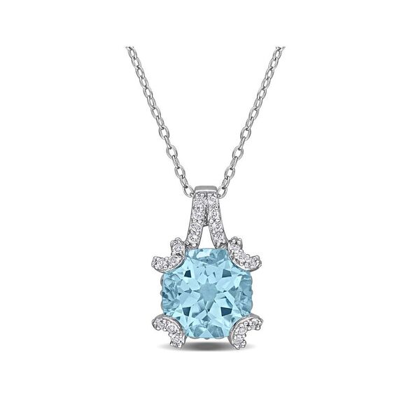 6.00 Carat (ctw) Blue Topaz and White Topaz Necklace Sterling Silver